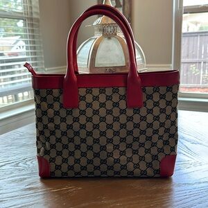 Gucci Red and Beige Tote Bag